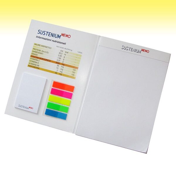 Bespoke Medical prescription notepad with cardboard cover, sticky notes and bookmarks flags