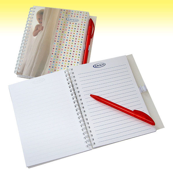 Wire-O Notebook  with ballpen and cardboard cover.