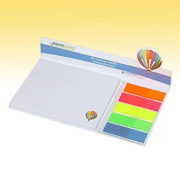 Sticky notepad with cover and index page marker flags |