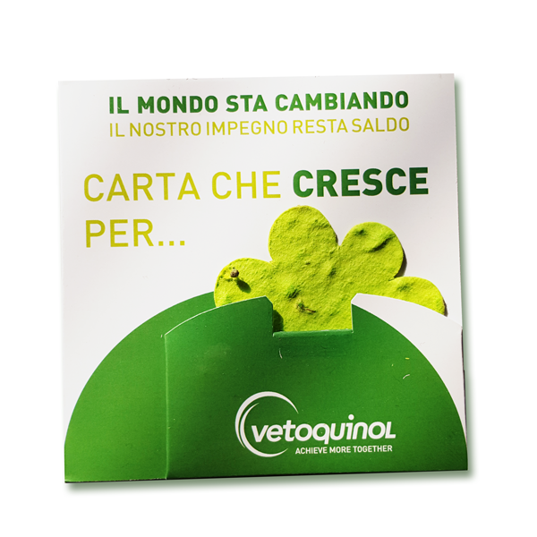 Paper with seeds with Vetoquinol logo