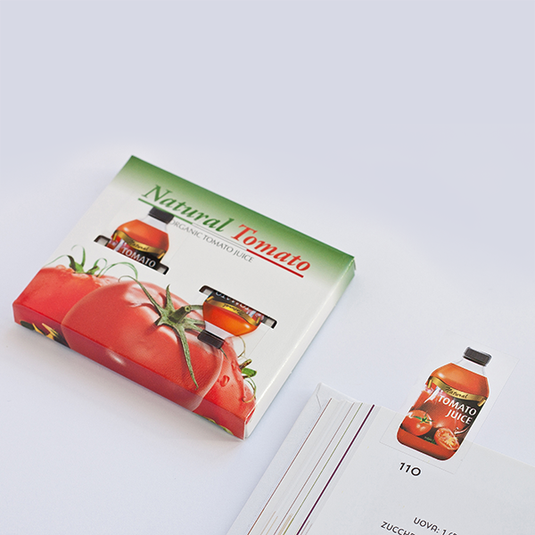 Index flag with bespoke case, product packaging copy. Tomato