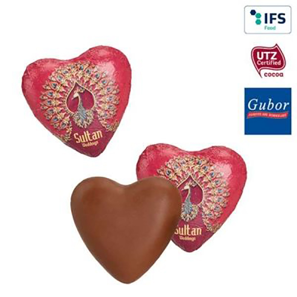 Cioccolatini singoli personalizzati a forma di cuore. gadget aziendale