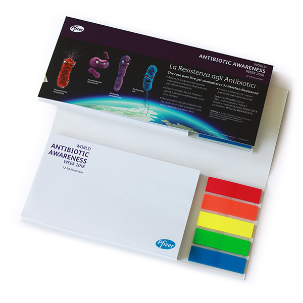Bespoke covered post-it with page markers Pfizer