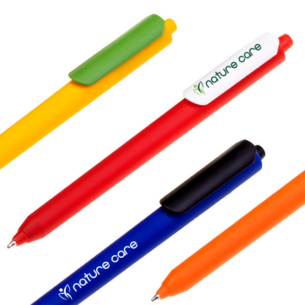 Penna in plastica biodegradabile. Clip semplice o su misura. Soggetto Natural care. Gadget aziendale personalizzato