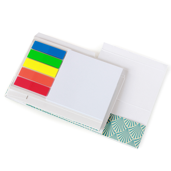 Desk organizer with pen holder, page markers flag and sticky notepad