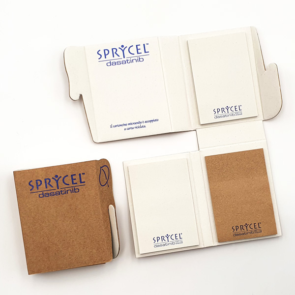 Memotack pocket notepad, green paper with carboard cover. Eco-compatible advertising
