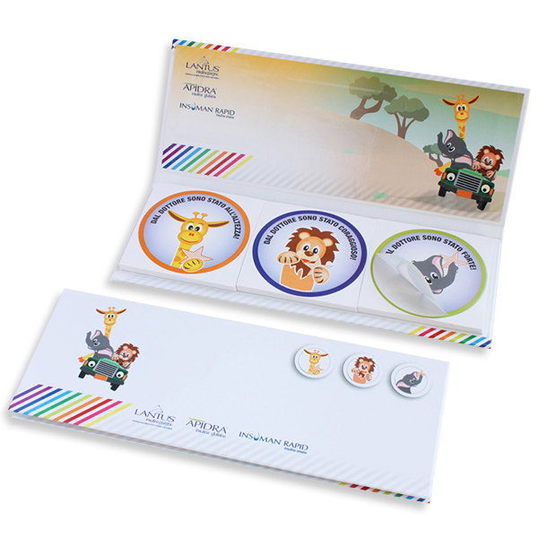 Adesivi pediatrici copertina cartonata 3 moduli adesivi rotondi LANTUS