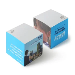 Branded Large post-it notes cube or Custom paper cube rainbow subject Amundi Producer: Proramillenote sucject in eg Amundi Proramillenote