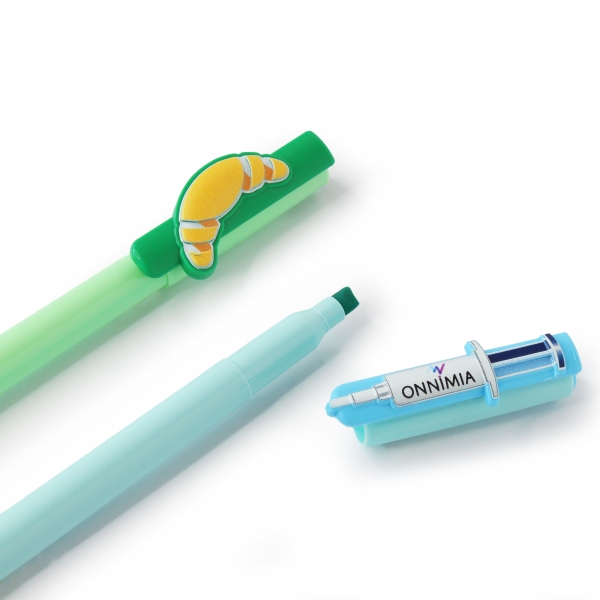 Evidenziatori personalizzati con stampa logo e clip sagomata