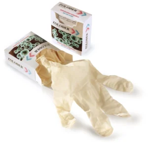 guanti in lattice monouso non sterili. Guanti monouso in astuccio di cartoncino ipoallergenici personalizzato con logo aziendale, guanti di lattice oppure in vinile senza polvere