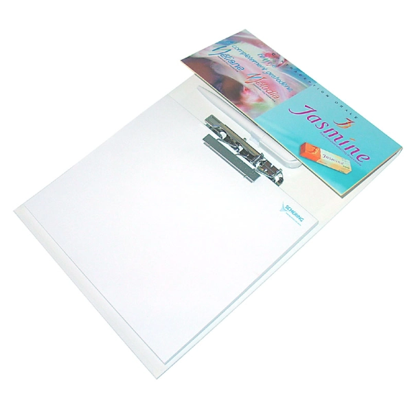 Clipboard with spring clamps memo pad and index SKU 037 | Proramillenote produttore gadget personalizzati e post it | Clipboard with spring clamps memo pad and index Clipboard with spring clamps memo pad index and pen Description Open size cm 33x214 Made of cardboard 2 mm covered with paper of 135 grcm Pen holder mounted with an optional pen extra charge Sticky memo pad included customizable from 1 up to 4 colours Index PageMarkers set included standard