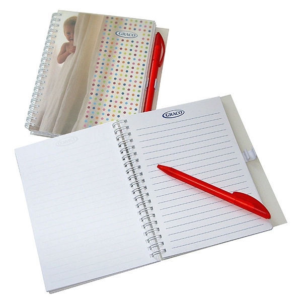 Carnet A5 spirale avec stylo Graco pour bureau et usage quotidien gadget d’entreprise personnalisé avec impression logo exemple photo